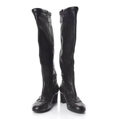 Chanel Calfskin Zipper Buckle Knee High Tall Boots 41 Black 5 of 9