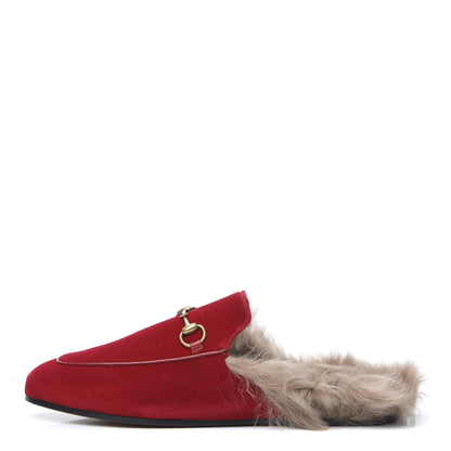Gucci Velvet Fur Womens Princetown Slippers 39 Hibiscus Red 1 of 8