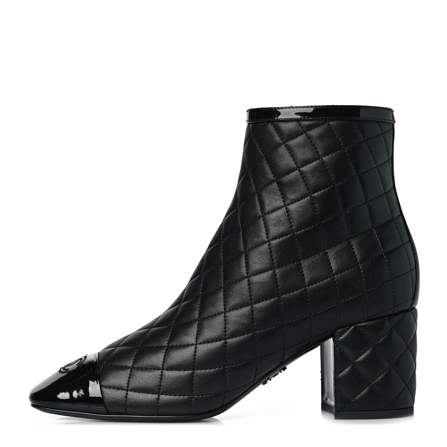 Lambskin Quilted Patent Cap Toe CC Booties 40.5 Black