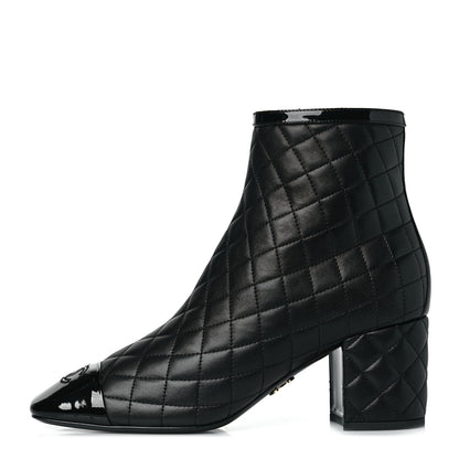 Chanel Lambskin Quilted Patent Cap Toe CC Booties 40.5 Black 1 of 8