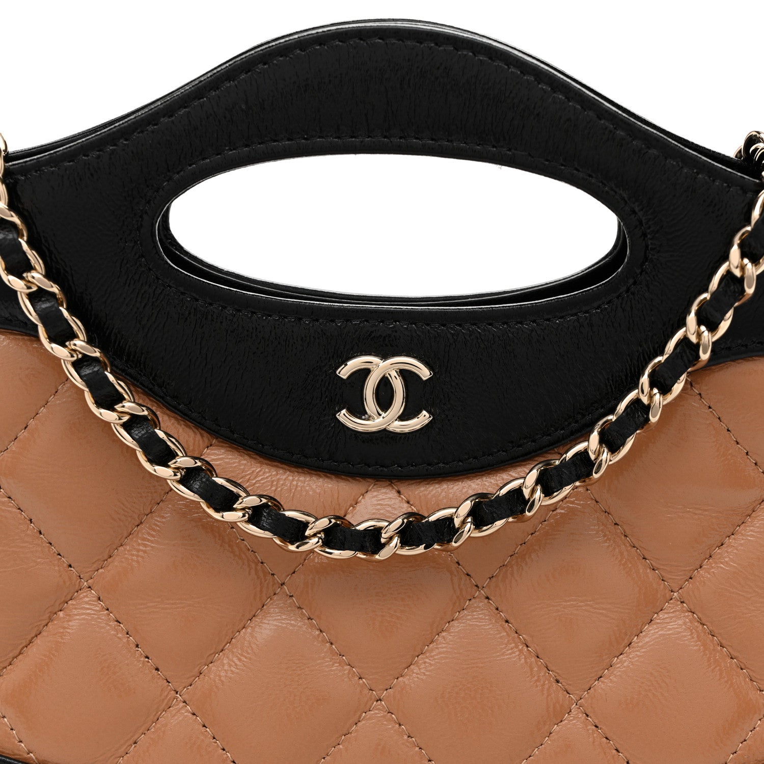 Chanel Shiny Crumpled Calfskin Quilted Nano 31 Shopping Bag Dark Beige Black Dark Beige Black 8 of 10
