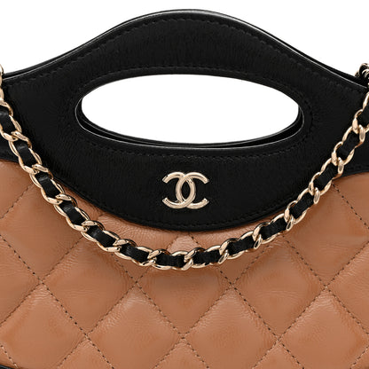Chanel Shiny Crumpled Calfskin Quilted Nano 31 Shopping Bag Dark Beige Black Dark Beige Black 8 of 10