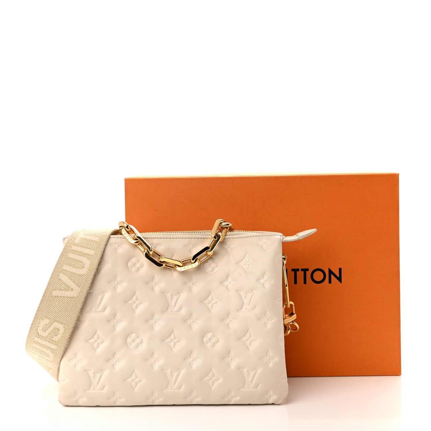 Louis Vuitton Lambskin Embossed Monogram Coussin PM Beige Cream 11 of 11