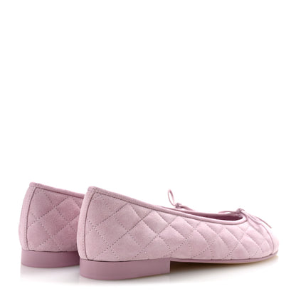 Chanel Suede Kidskin Quilted Cap Toe CC Ballerina Flats 38.5 Light Pink 5 of 10