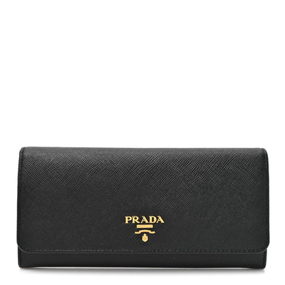 Prada Saffiano Metal Continental Flap Wallet Black 1 of 10