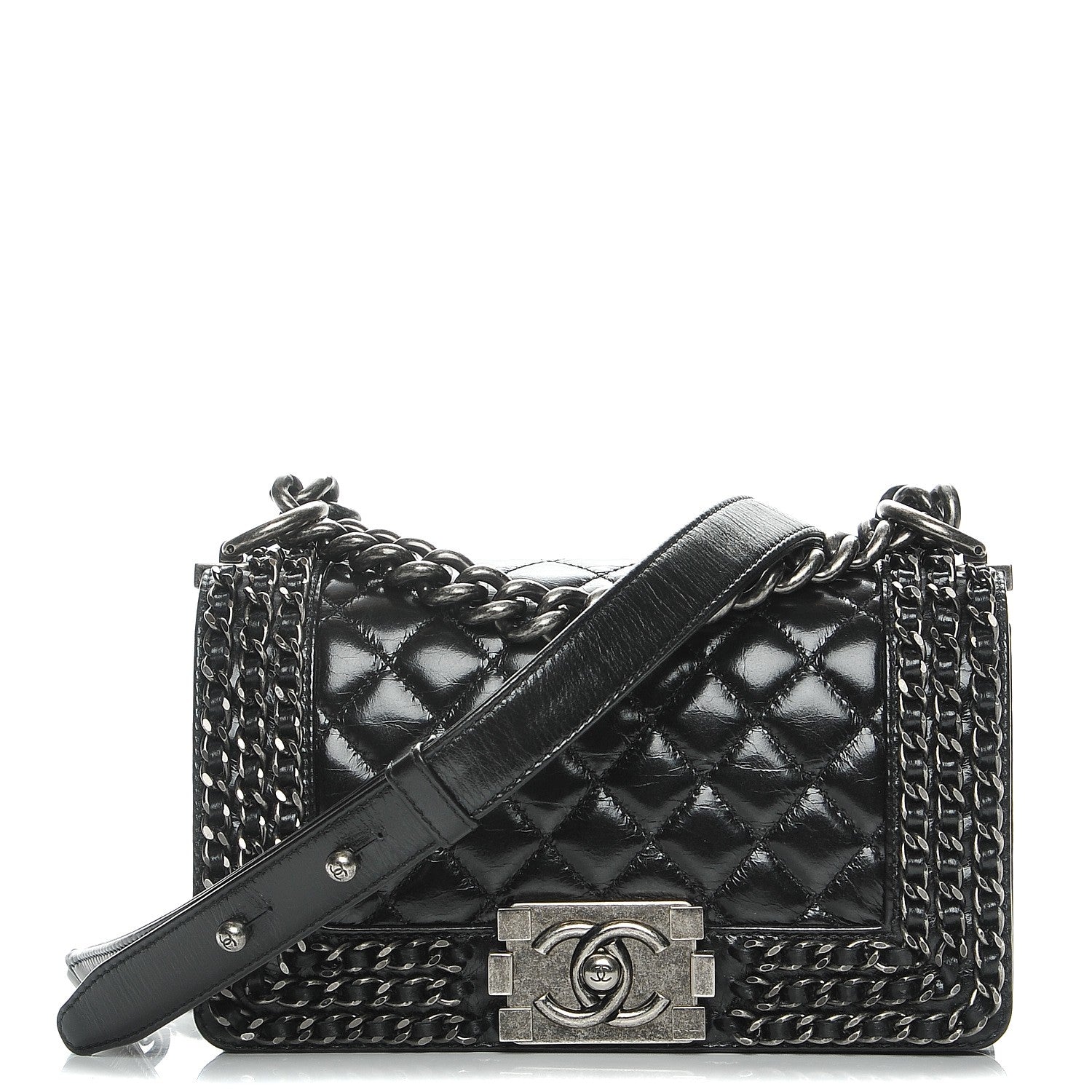 Chanel Glazed Calfskin Small Boy Chained Flap Black 1 of 8
