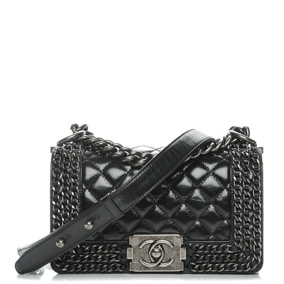 Chanel Glazed Calfskin Small Boy Chained Flap Black 1 of 8