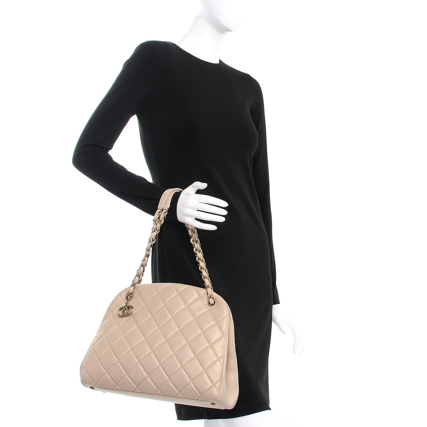 Aged Calfskin Large Just Mademoiselle Bowling Bag Beige
