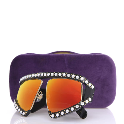 Gucci Acetate Pearl Rectangular Frame Sunglasses GG0234S Black Orange 8 of 8