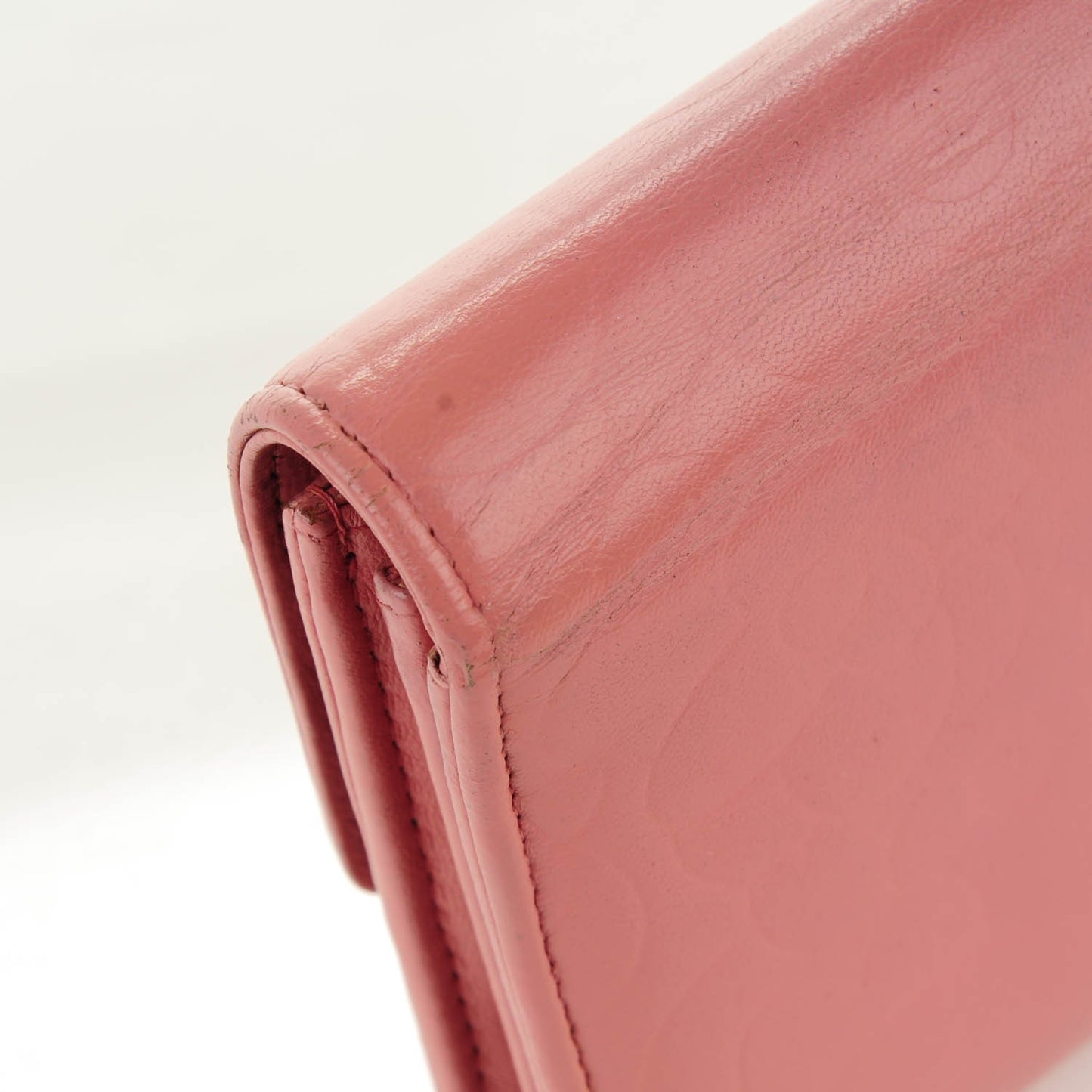 Lambskin Embossed Camellia Large Gusset Flap Wallet Pink