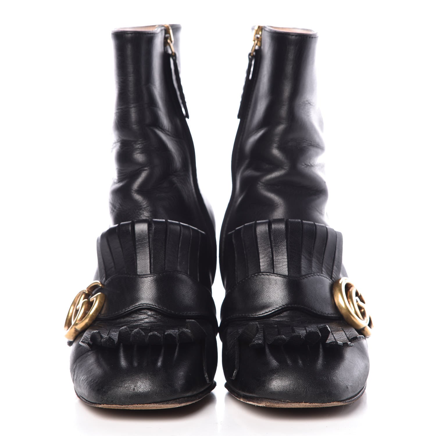 Gucci Malaga Kid GG Marmont Fringe 75mm Ankle Boots 35.5 Black 2 of 15