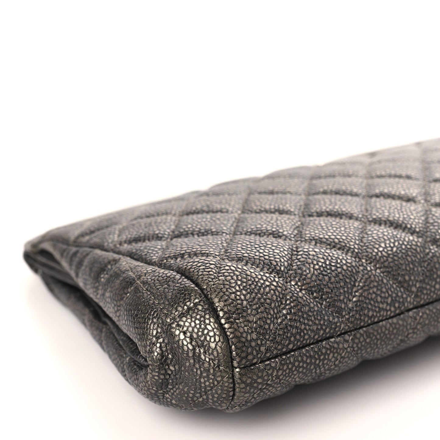 Metallic Caviar Quilted Clutch Dark Silver