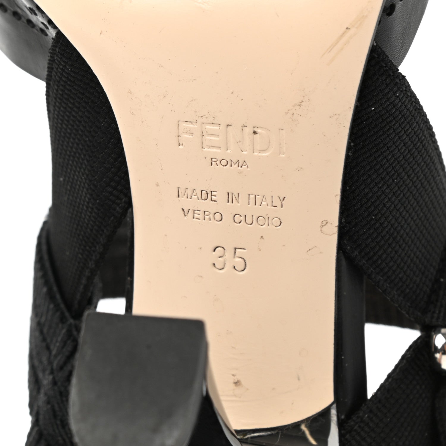 Fendi FF Perforated Calfskin Slingback Mid-Heel Pumps 35 Black 7 of 10