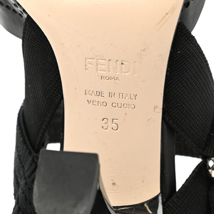 Fendi FF Perforated Calfskin Slingback Mid-Heel Pumps 35 Black 7 of 10