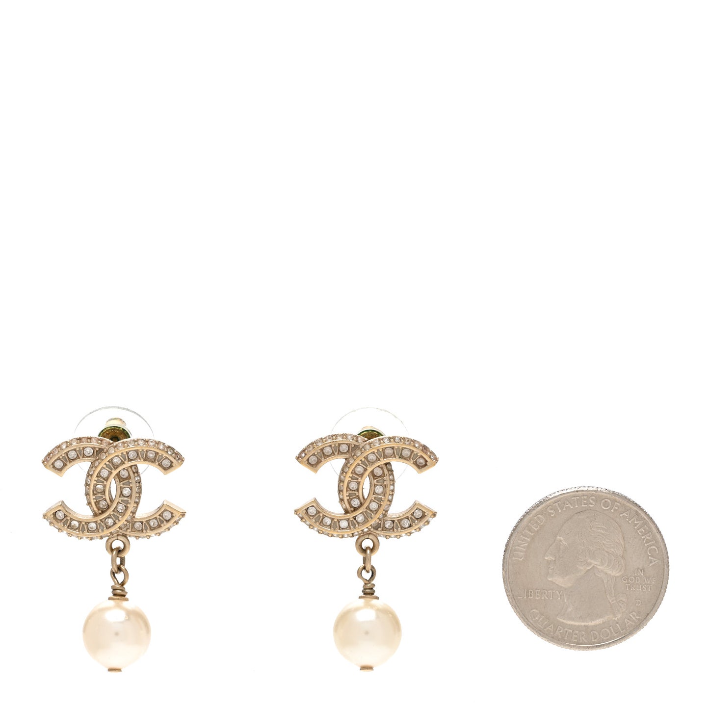 Crystal Pearl CC Drop Earrings Gold