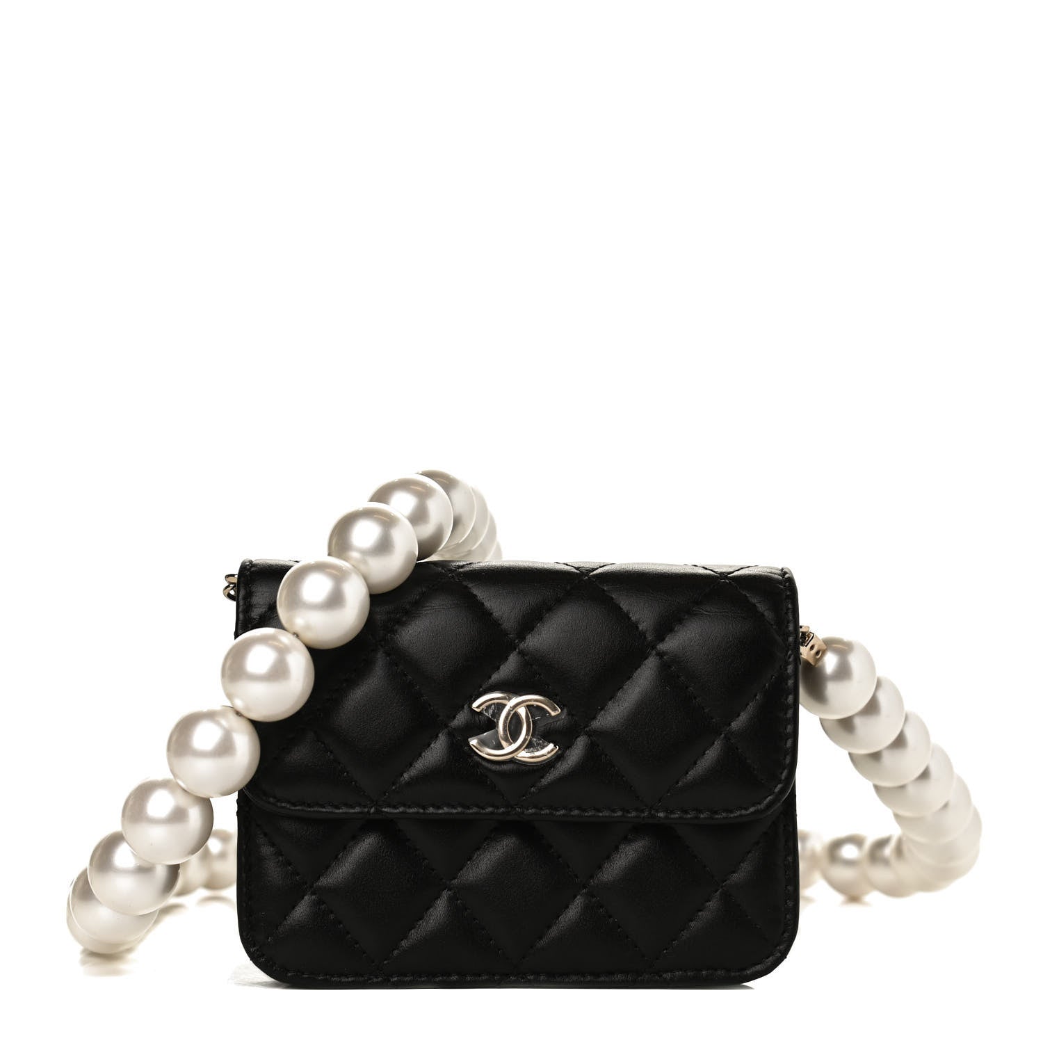 Chanel Calfskin Quilted Maxi Pearls Card Holder Flap With Chain Black 1 of 11