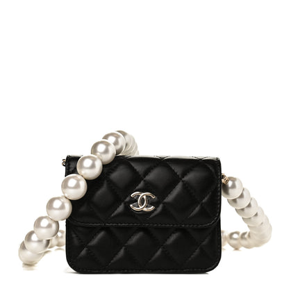Chanel Calfskin Quilted Maxi Pearls Card Holder Flap With Chain Black 1 of 11