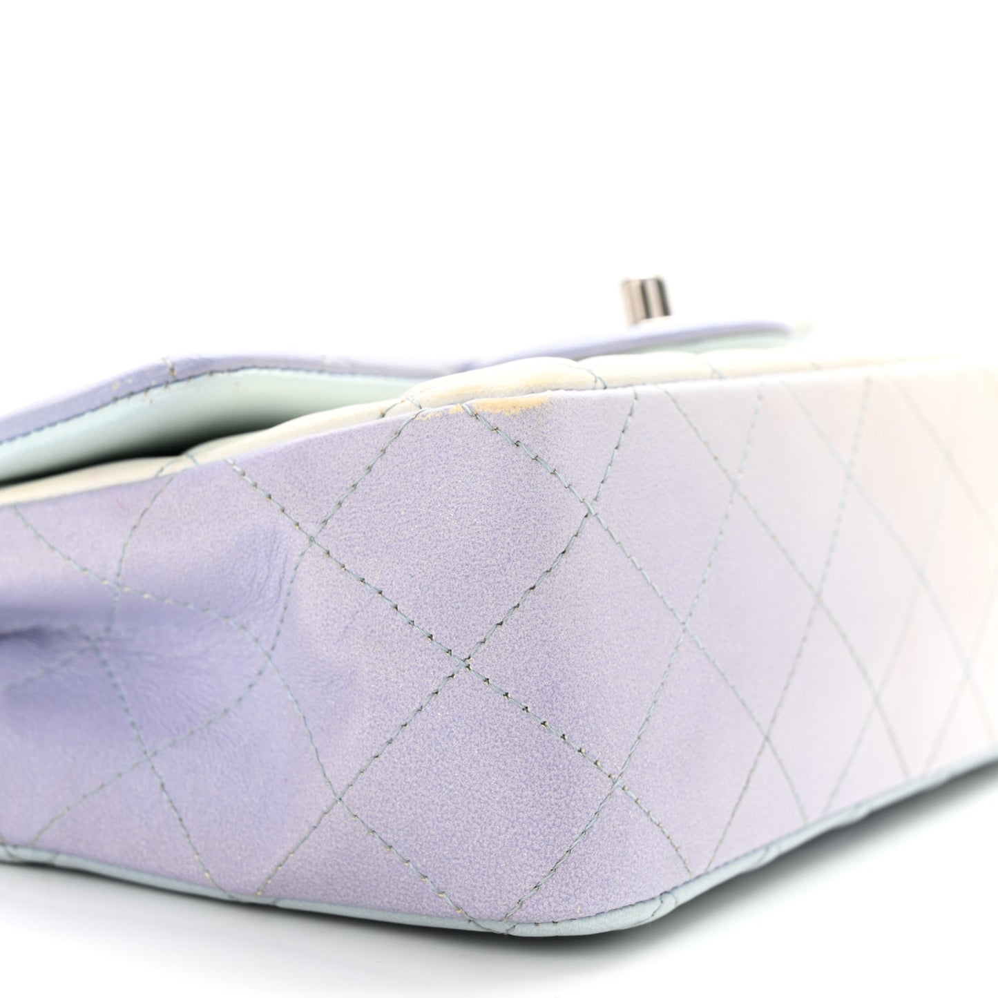 Perforated Lambskin Quilted Mini Rectangular Flap Light Blue Light Purple White