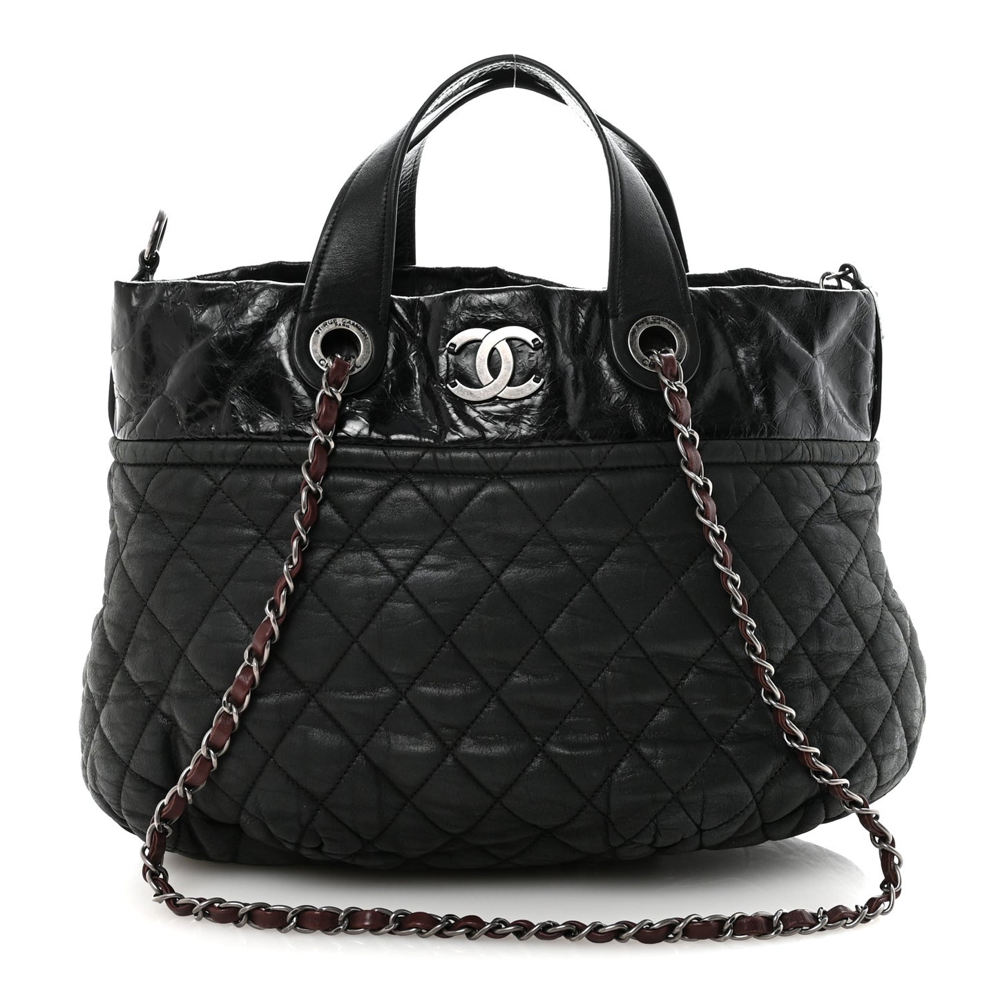 Iridescent Calfskin Quilted Large In The Mix Tote Black