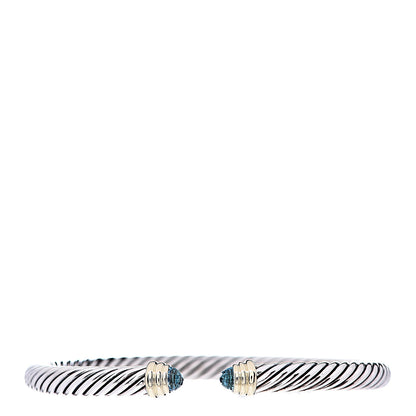 David Yurman Sterling Silver 14K Yellow Gold Blue Topaz 5mm Cable Classics Petite Color Bracelet 1 of 4