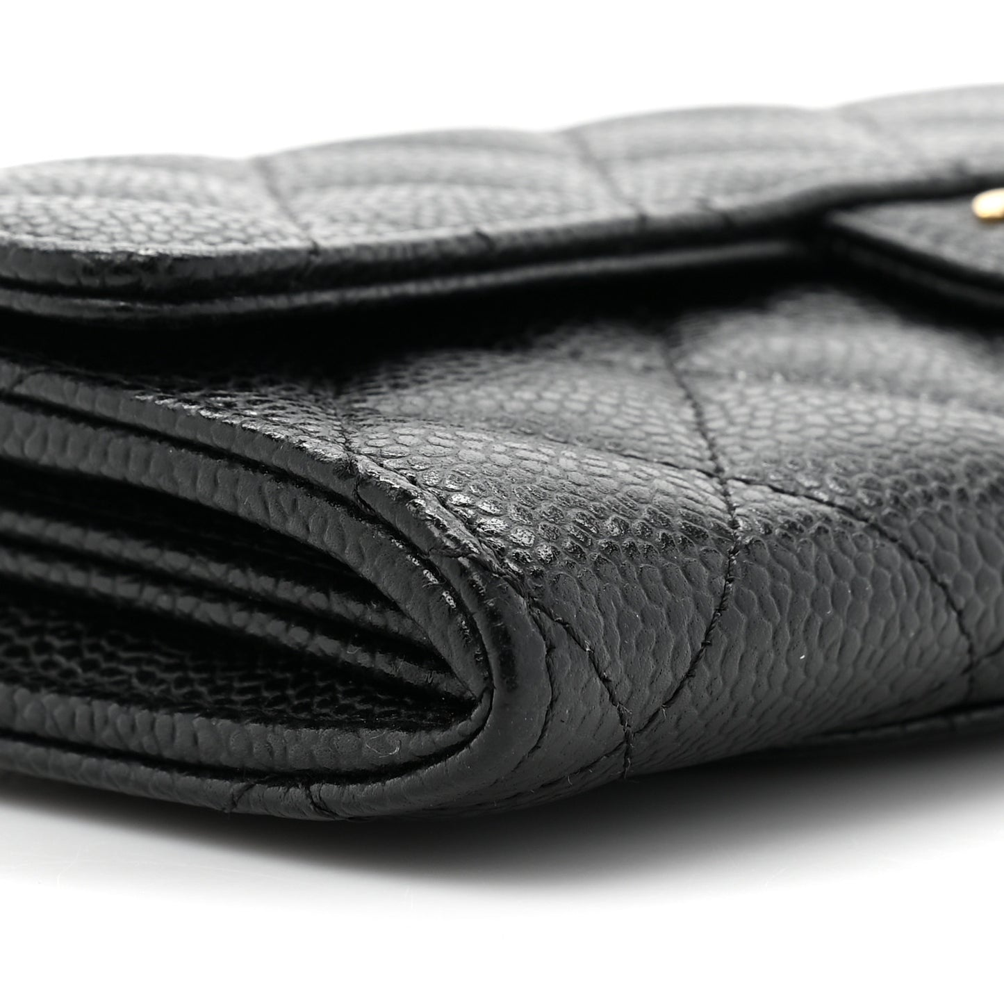 Caviar Quilted Large Gusset Flap Wallet Black