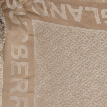 Burberry Silk Wool Monogrammed TB Print Square Scarf Honey 4 of 6
