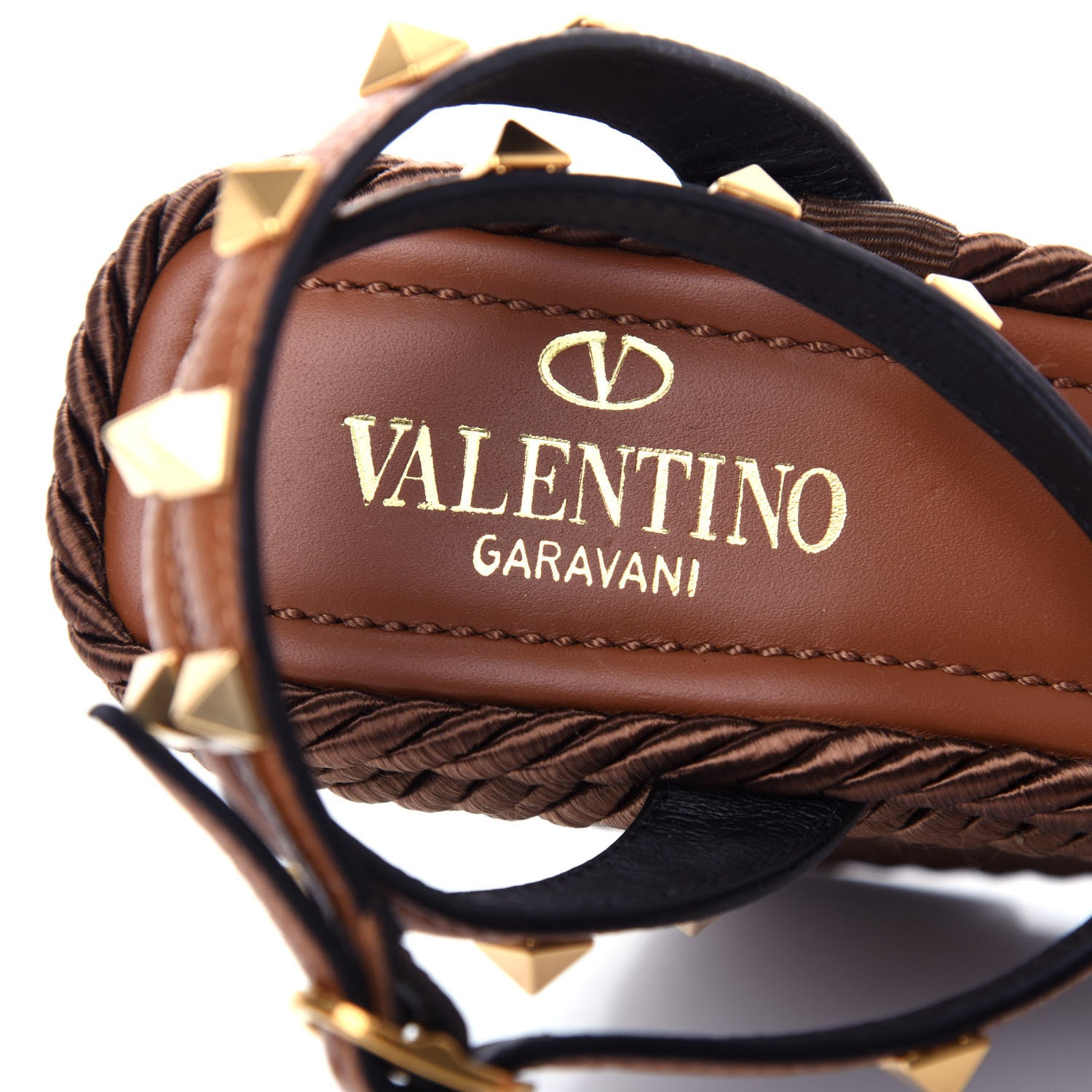 Valentino Garavani Calfskin Rockstud Ankle Strap Torchon Espadrille 25/95mm Wedge Sandals 38 Cuoio 8 of 10