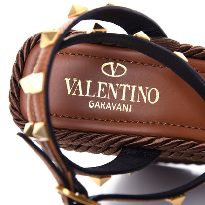 Valentino Garavani Calfskin Rockstud Ankle Strap Torchon Espadrille 25/95mm Wedge Sandals 38 Cuoio 8 of 10