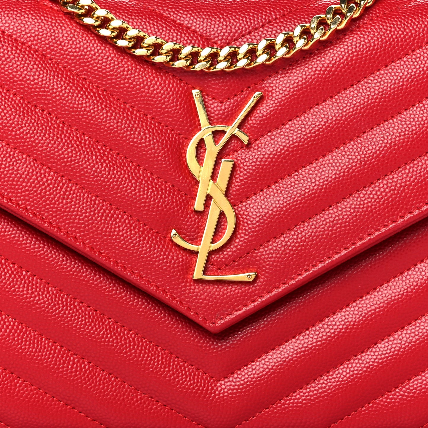 Grain De Poudre Matelasse Chevron Monogram Envelope Chain Wallet New Red