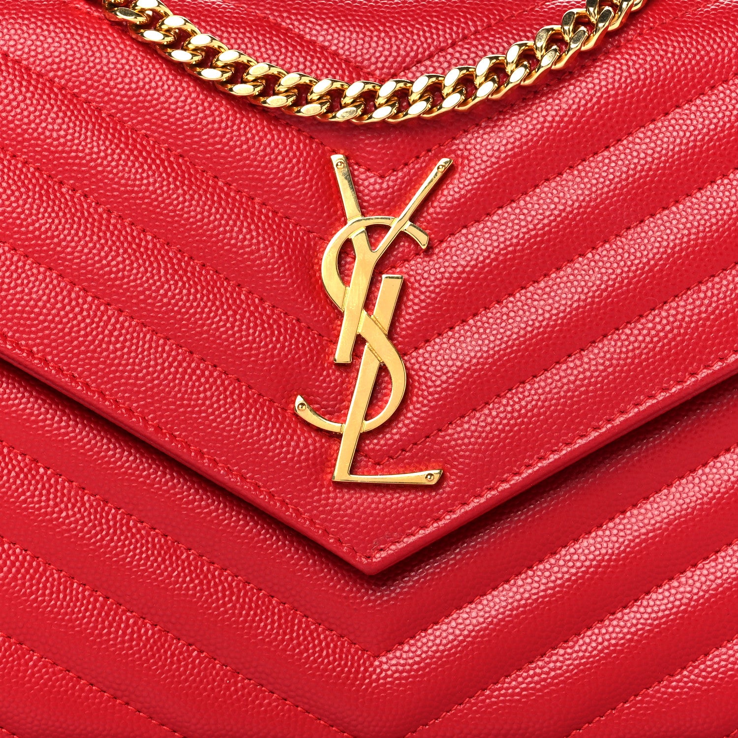 Saint Laurent Grain De Poudre Matelasse Chevron Monogram Envelope Chain Wallet New Red 6 of 9