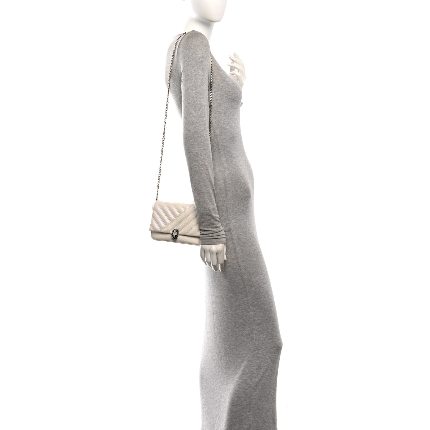 Iridescent Calfskin Matelasse Serpenti Cabochon Shoulder Bag White