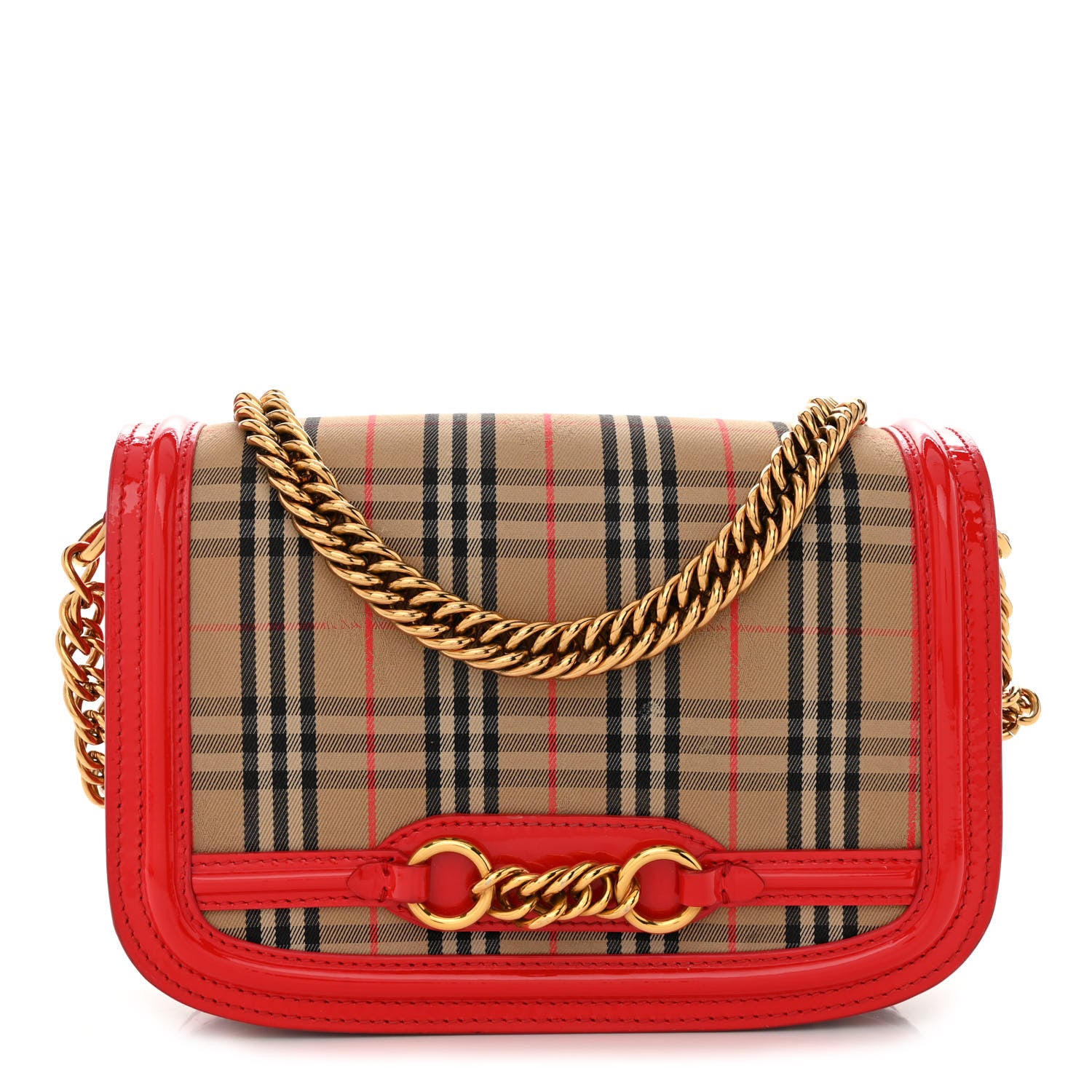 Burberry Patent 1983 Knight Check Link Shoulder Bag Bright Red 1 of 11