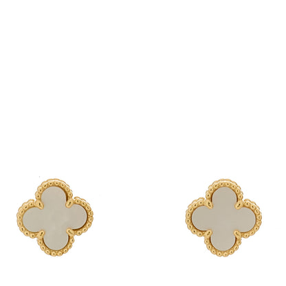 Van Cleef & Arpels 18K Yellow Gold Mother of Pearl Sweet Alhambra Earrings 1 of 5
