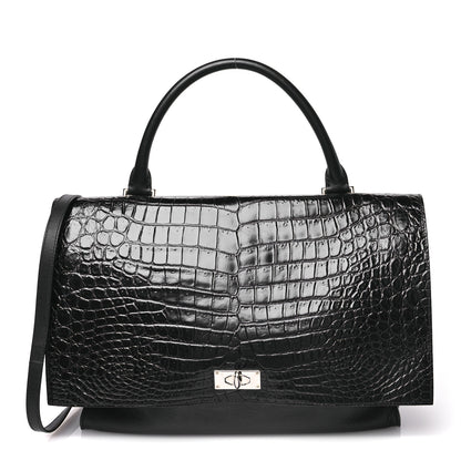 Givenchy Calfskin Crocodile Embossed Medium Shark Lock Satchel Black 1 of 11
