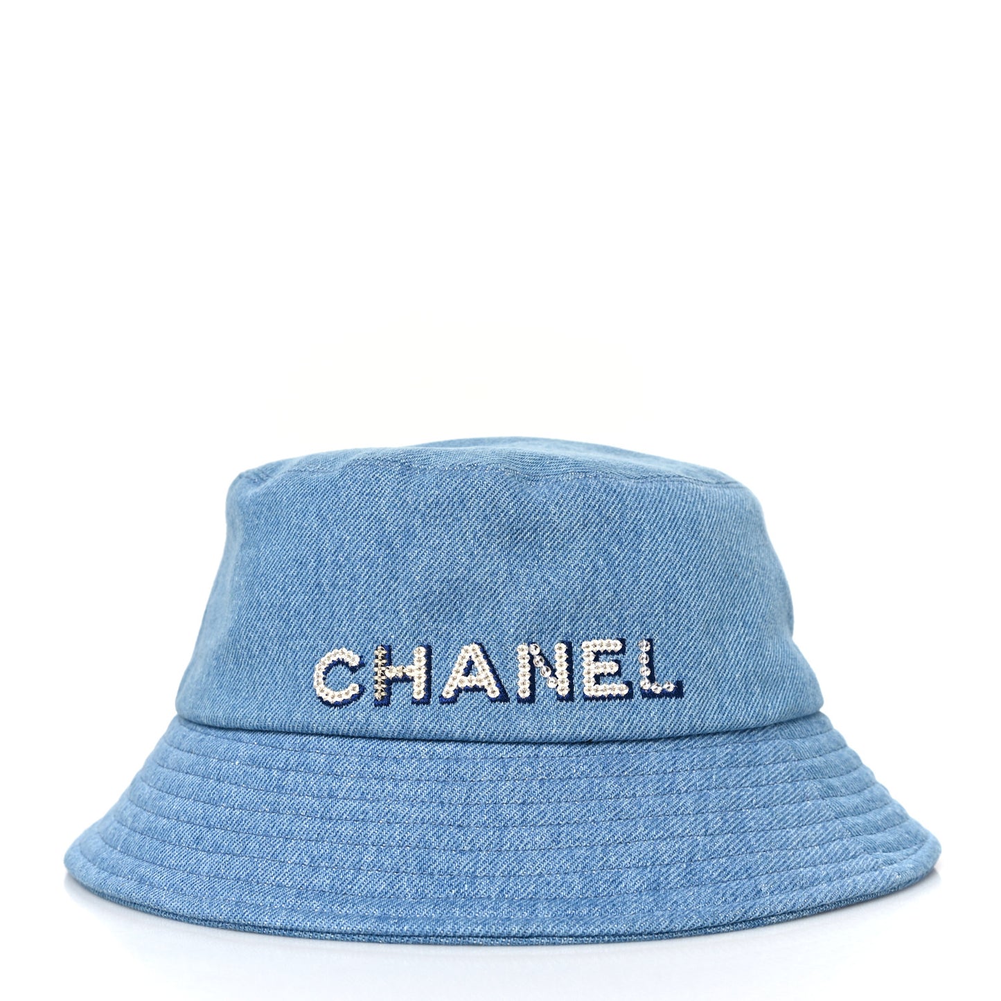 Denim Sequin Cloche Logo Bucket Hat M Blue