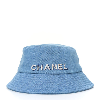 Chanel Denim Sequin Cloche Logo Bucket Hat M Blue 1 of 7