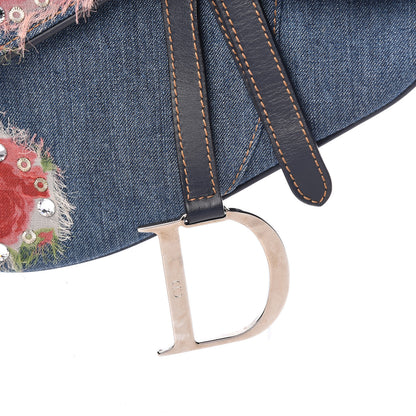Christian Dior Denim Embroidered Saddle Bag Blue Multi 12 of 12