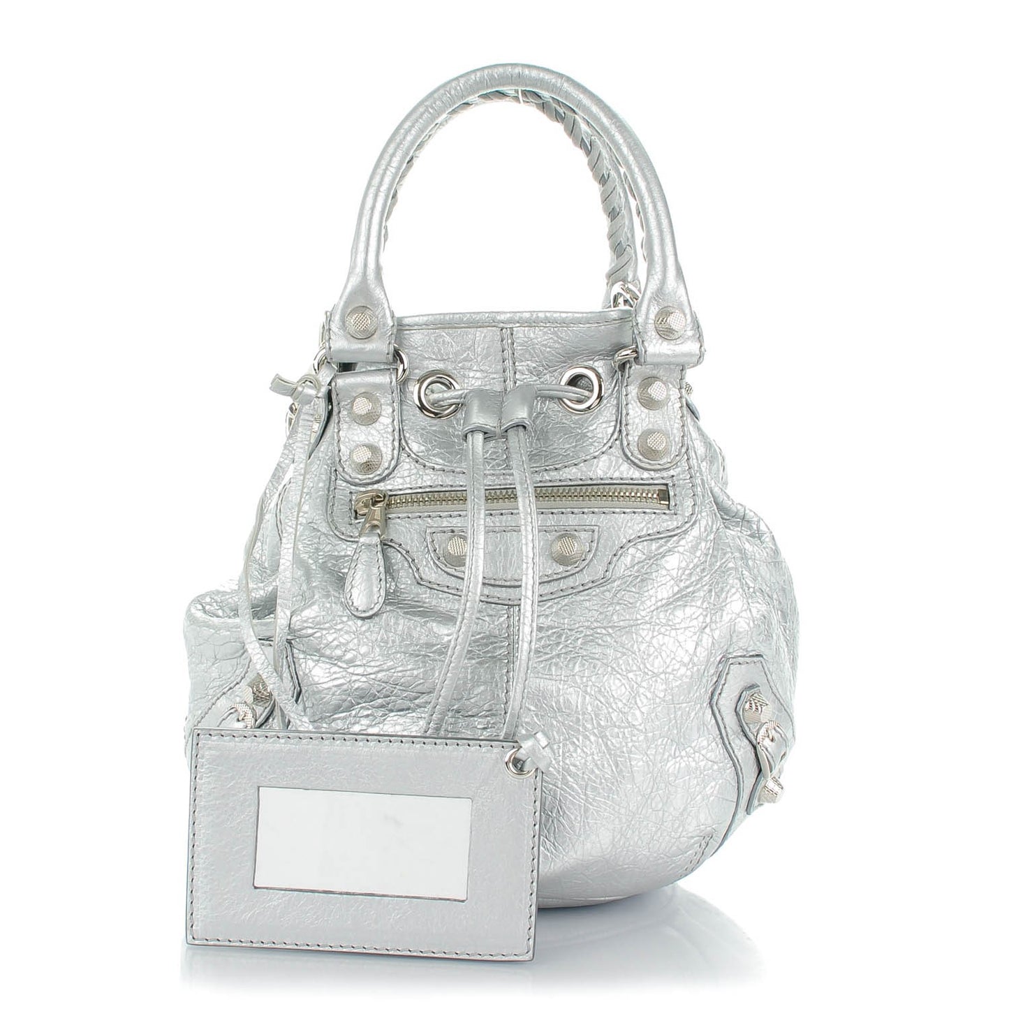 Agneau Giant 12 Silver Hardware Mini Pompon Gris Aluminum
