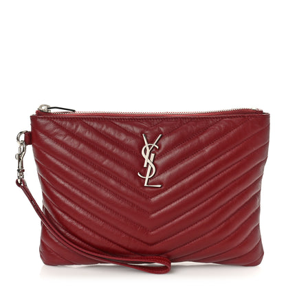 Saint Laurent Calfskin Matelasse Chevron Monogram A5 Wristlet Bandana Red 1 of 9