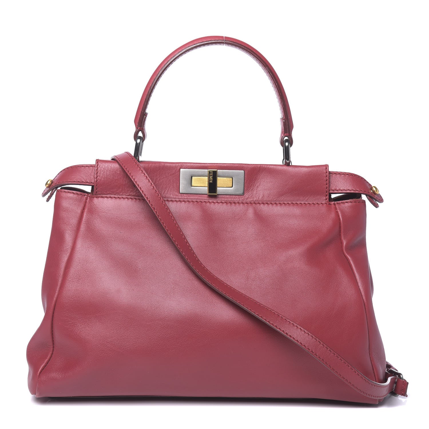 Fendi Vitello Suede Medium Peekaboo Iconic Satchel Rubino Peonia 1 of 14