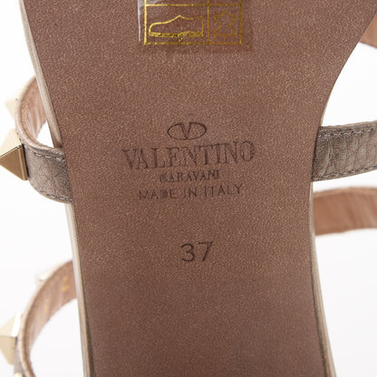 Valentino Garavani Metallic Pebbled Calfskin Rockstud 60mm Caged Slide Sandals 37 Skin 6 of 9
