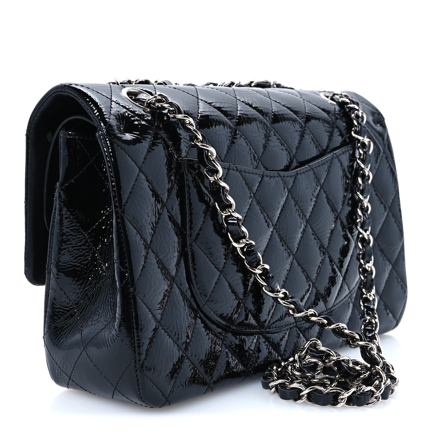 Chanel Distressed Patent Quilted Medium Double Flap Black 3 of 12