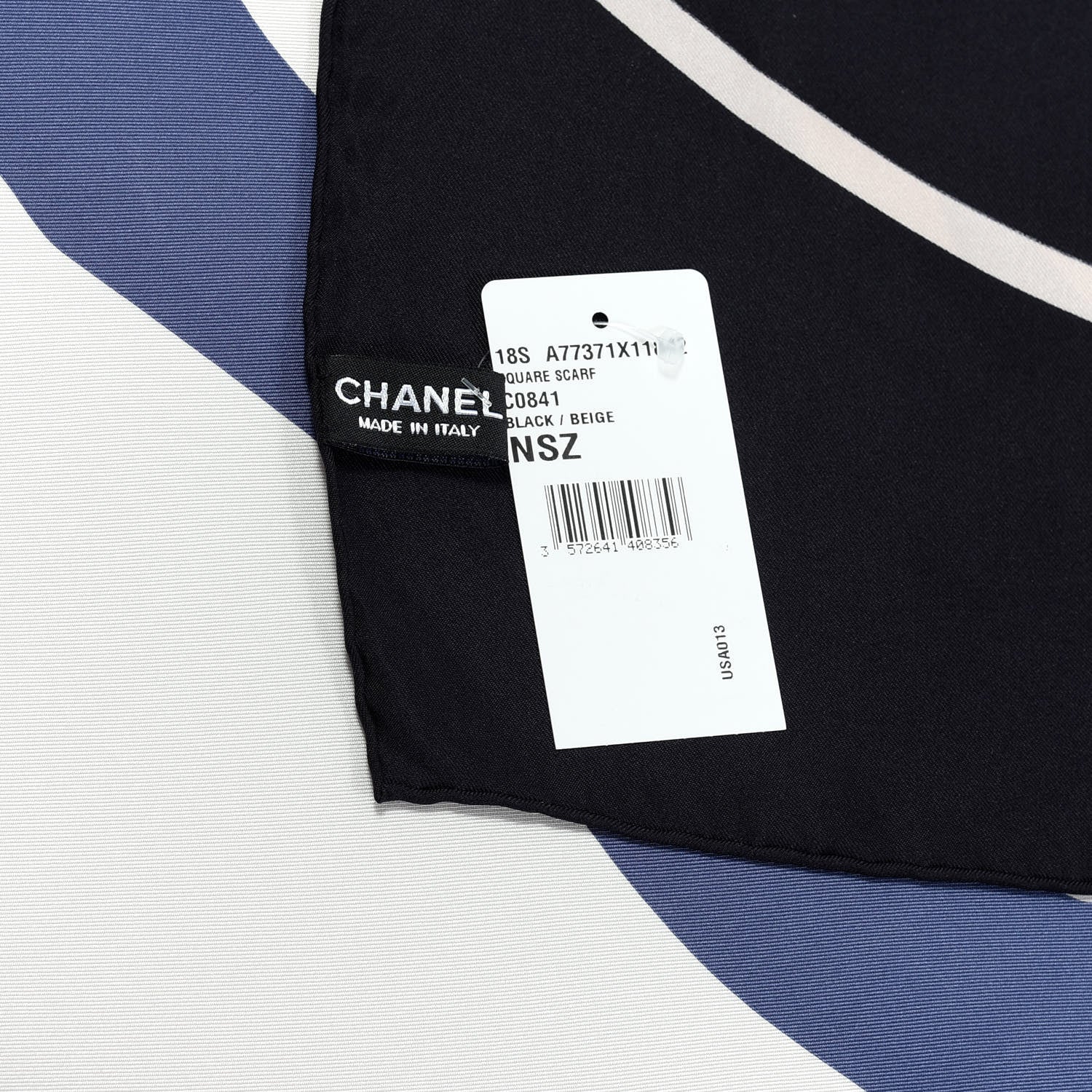 Chanel Cotton CC Logo Square Bandana Black Beige 2 of 5