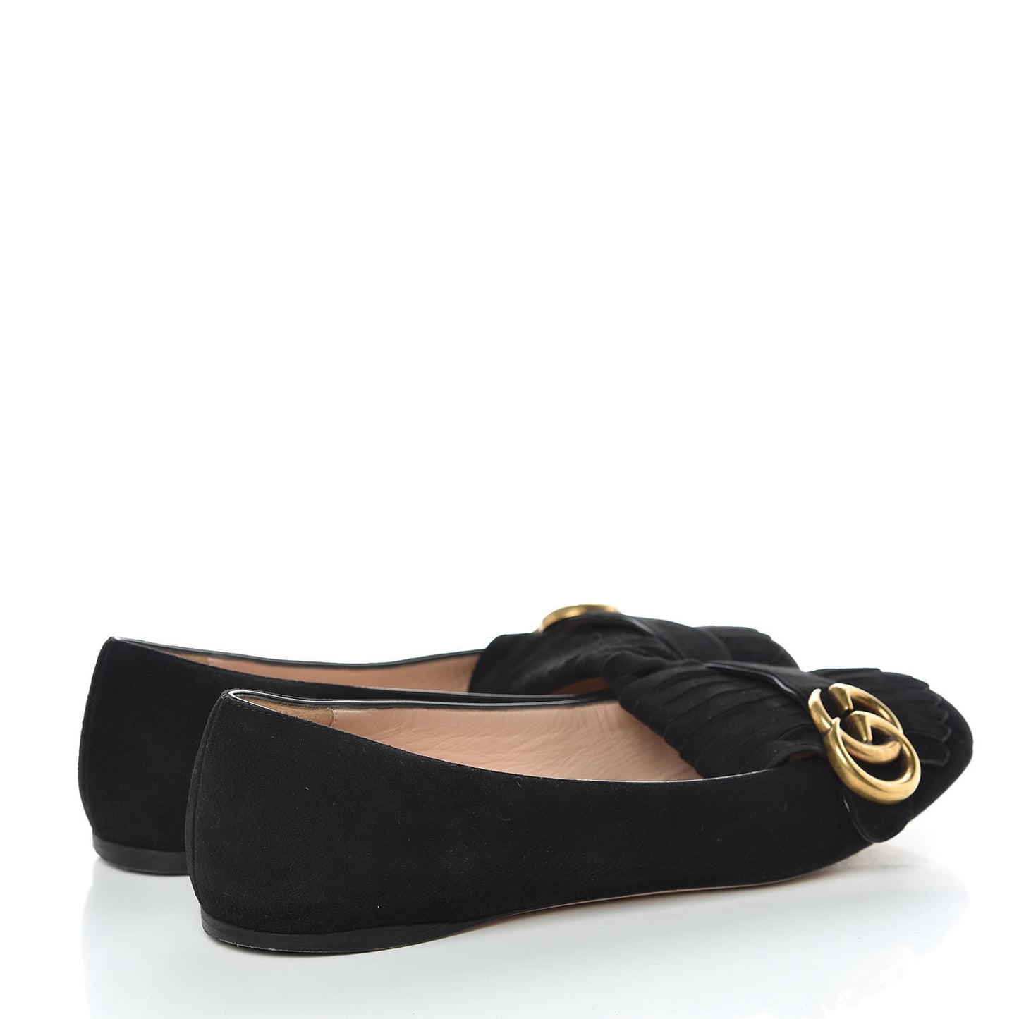 Kid Scamosciato GG Marmont Fringe Flats 36.5 Black