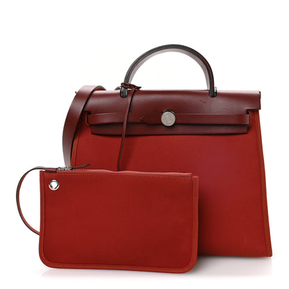 Hermes Vache Hunter Toile Herbag Zip 31 PM Rouge H Brique 3 of 11