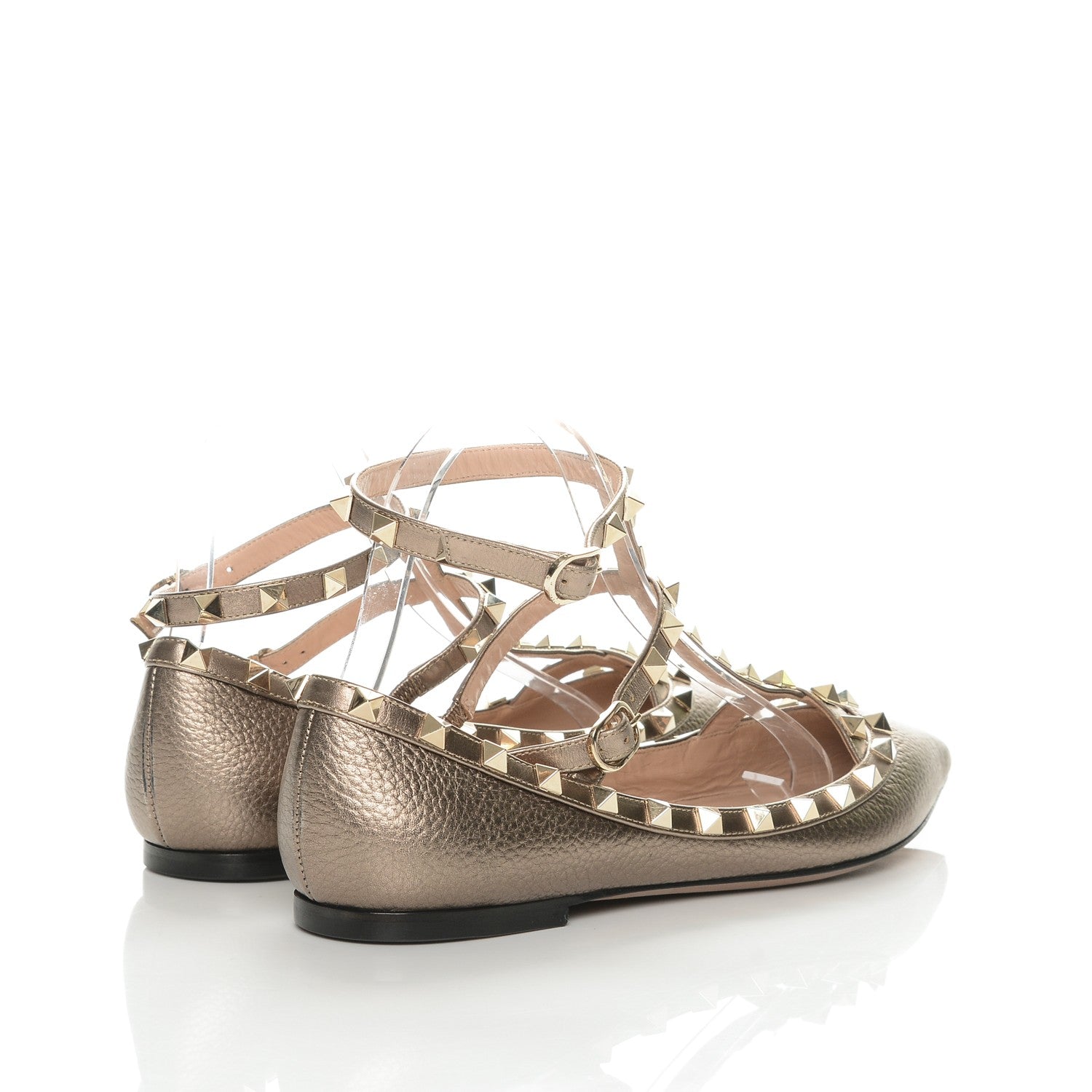 Valentino Garavani Metallic Pebbled Calfskin Rockstud Cage Ballerina Flats 39 Sasso 4 of 7
