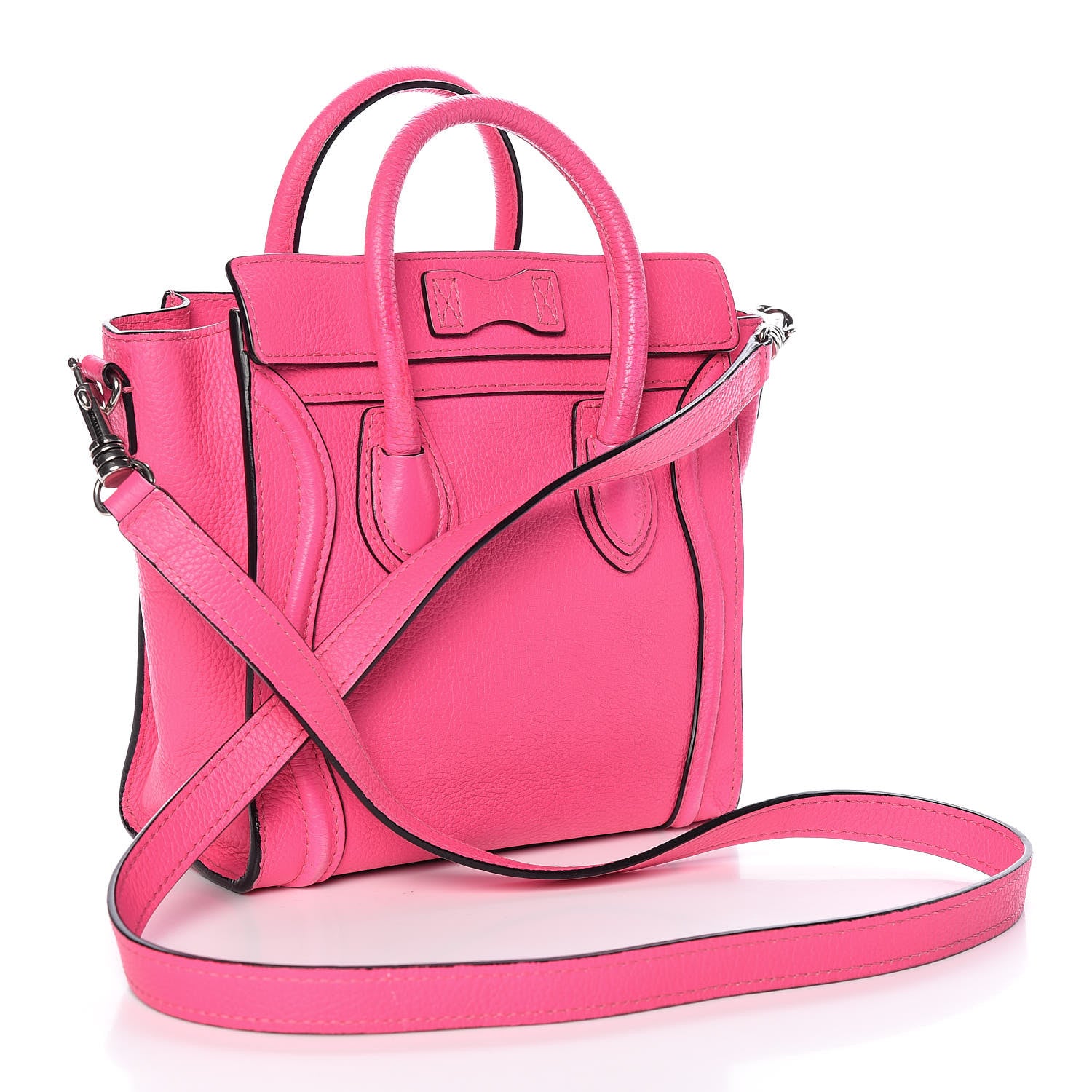Celine Drummed Calfskin Nano Luggage Fluo Pink 3 of 12