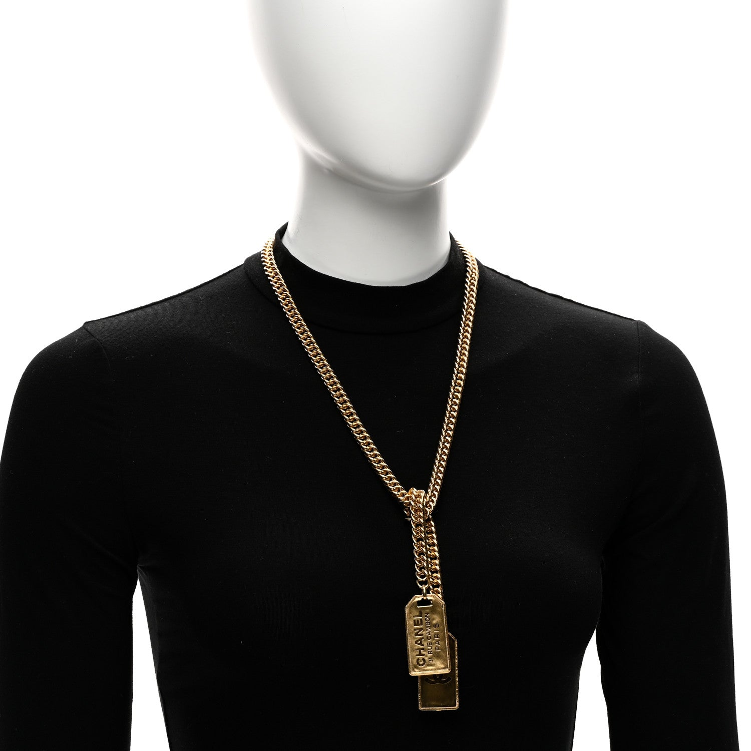 Chanel Metal ID Dog Tag Charm Necklace Gold 2 of 5