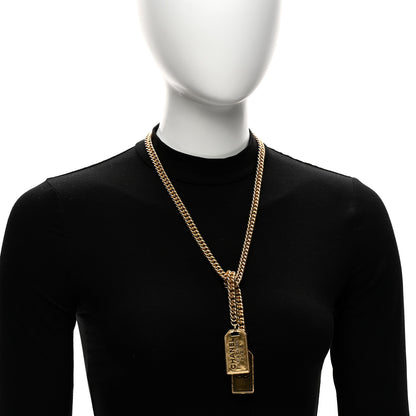Chanel Metal ID Dog Tag Charm Necklace Gold 2 of 5