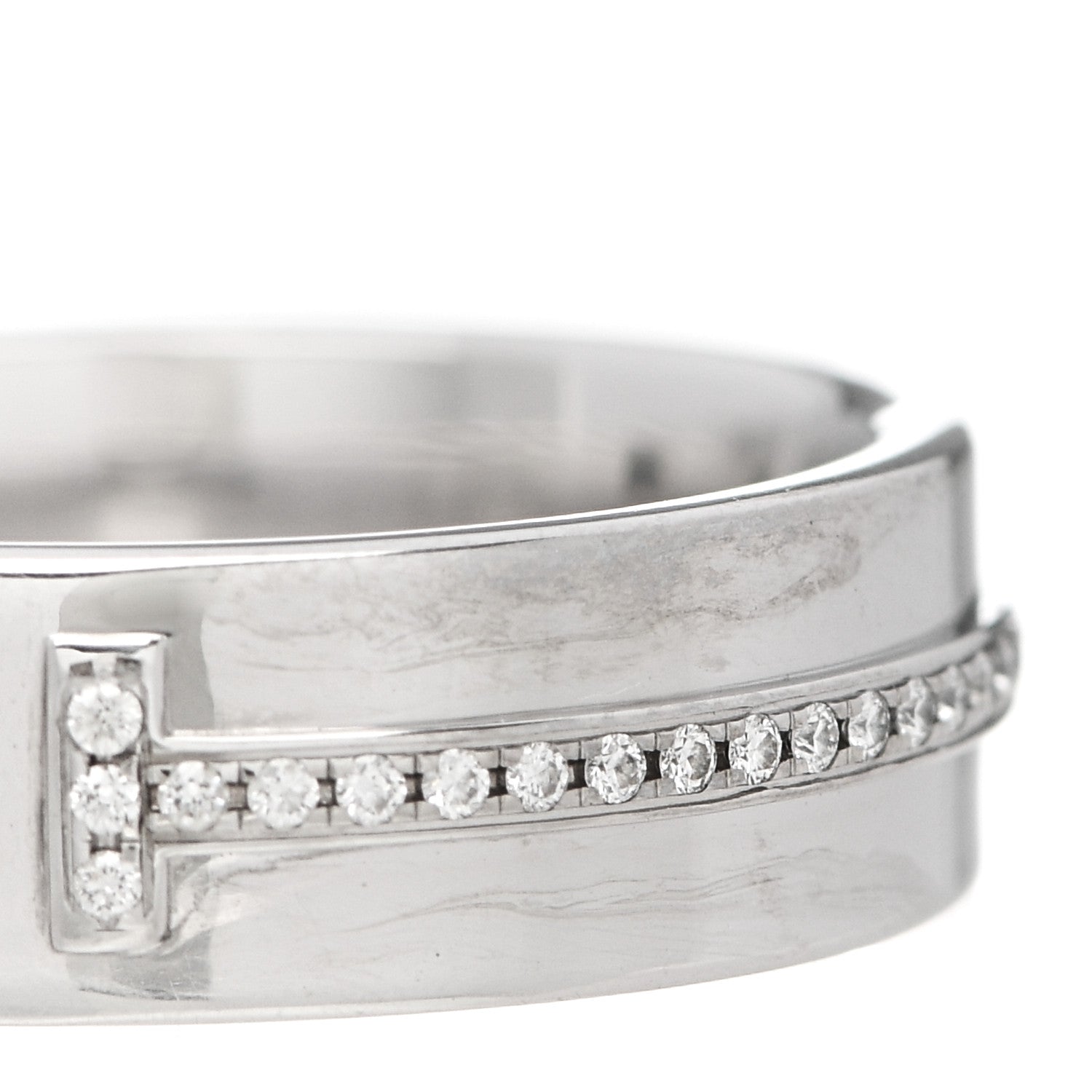 Tiffany 18K White Gold Diamond Wide T Two Ring 50 5.5 6 of 6